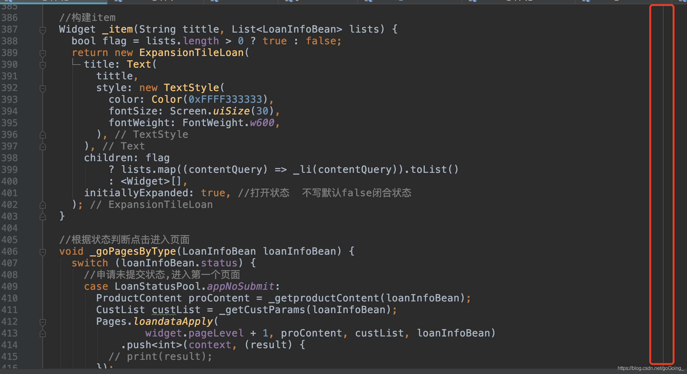 As editor sets the indent position of the code on the right side of fluent development