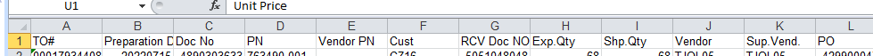 Extract excel header