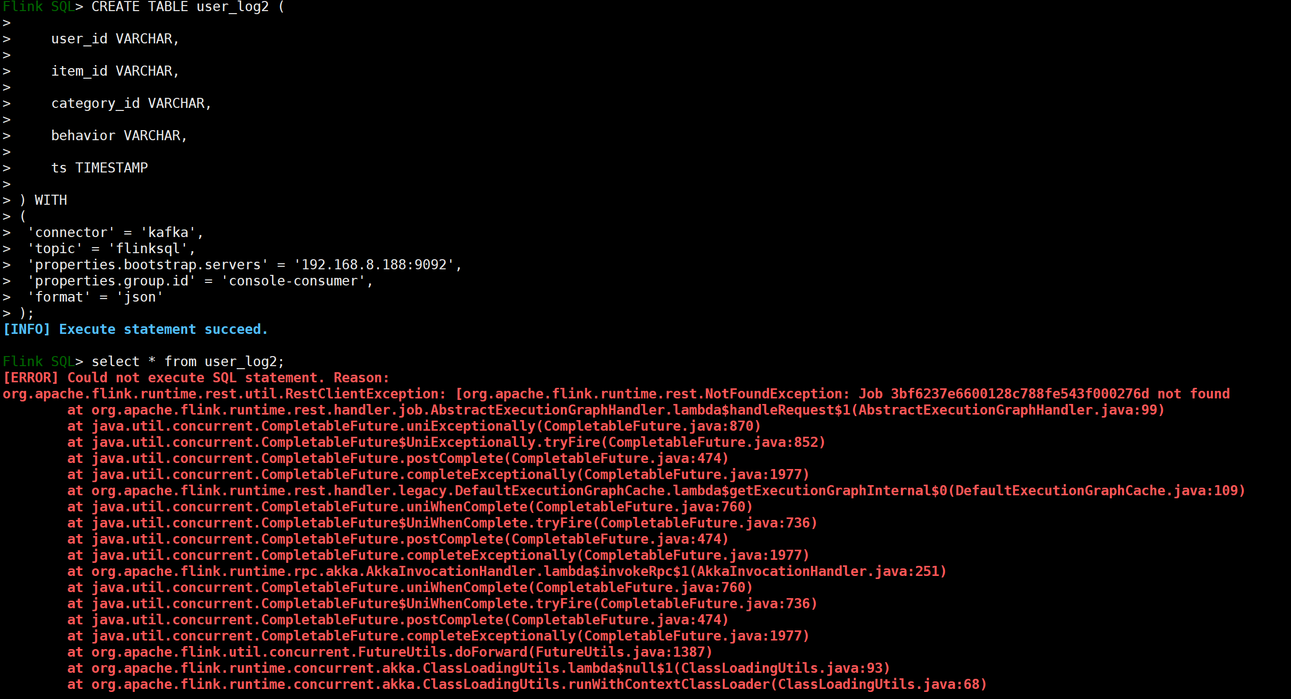Flinksql reads Kafka data and reports an error