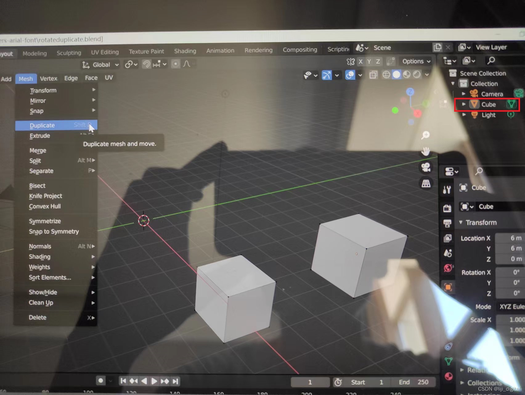 blender中功能不同的两种duplicate操作
